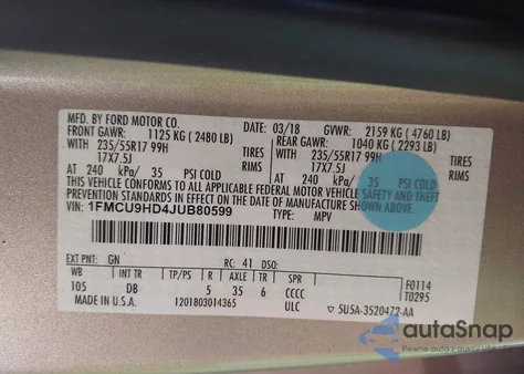 2018 Ford Escape Sel from USA, damaged, VIN 1FMCU9HD4JUB80599